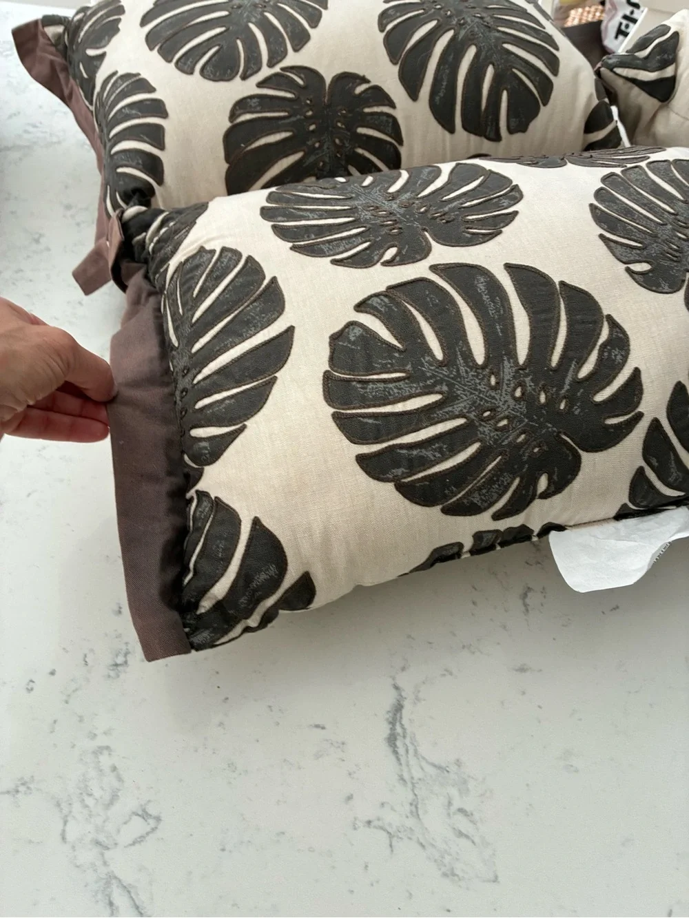 Threshold Decorative Linen Like Palm Leaf Pattern Pillow - Cream and Dark Brown